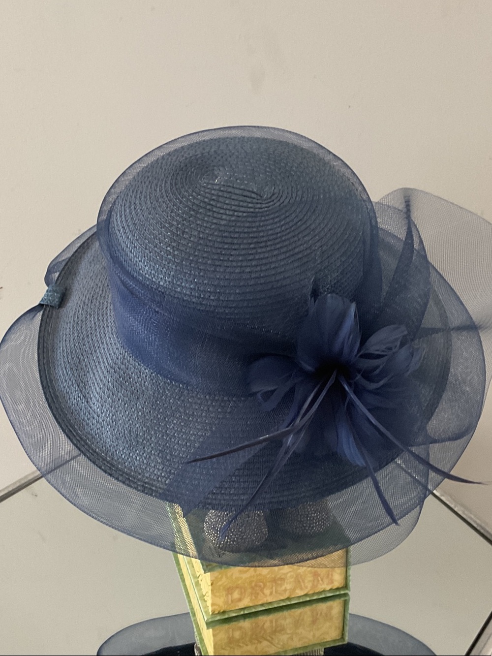 Classic Navy Wide-Brim Hat with Floral Accent